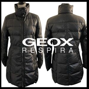 GEOX Respira Black Cinch Waist Long Down/Feather Puffer Jacket (8/10)